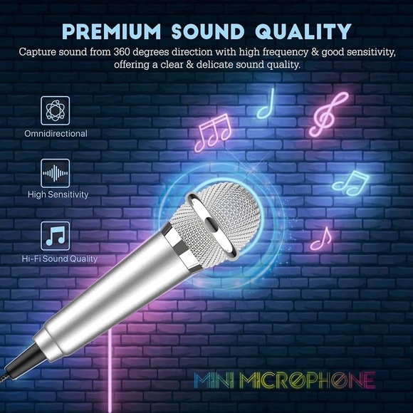 2 Pack Mini Phone Microphone for Recording, Singing, Karaoke Stereo Studio Mic - Picture 4 of 10